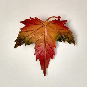 Autumn Maple Leaf Leather Brooch Pin Canada Canadian Fall Colors 2" Vintage